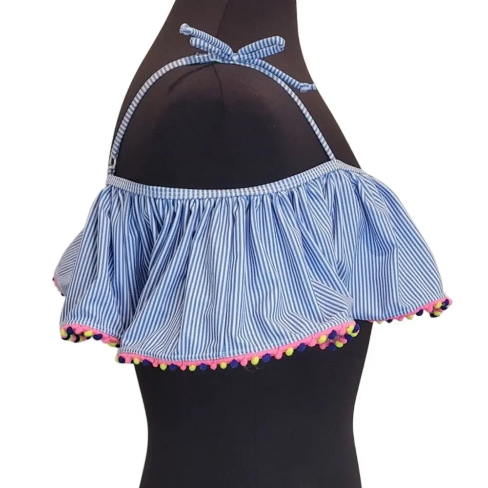 Tommy Bahama Girls Bikini Top 12 Coastal Resort Pom Pom Stripe
